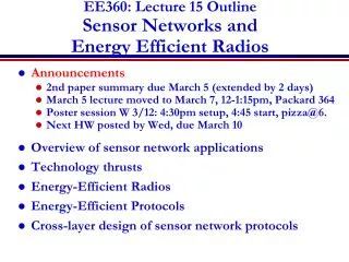 EE360: Lecture 15 Outline Sensor Networks and Energy Efficient Radios