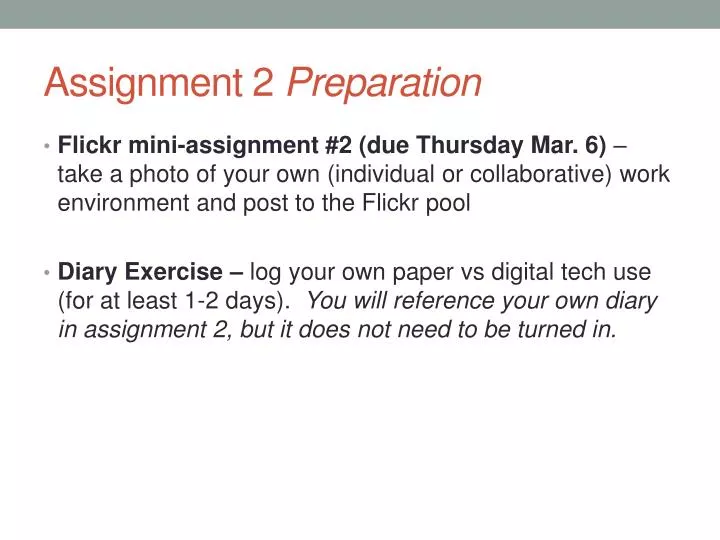 assignment 2 preparation