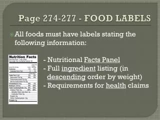Page 274-277 - FOOD LABELS