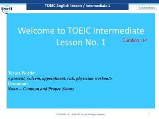 Welcome to TOEIC Intermediate Lesson No. 1