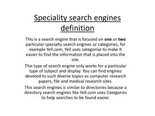 Speciality search engines definition