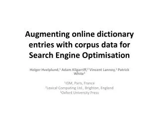 Augmenting online dictionary entries with corpus data for Search Engine Optimisation