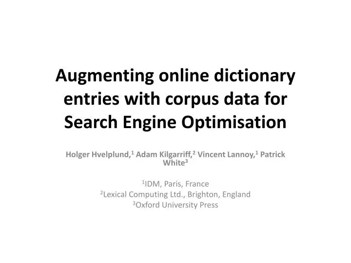 augmenting online dictionary entries with corpus data for search engine optimisation