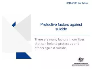 Protective factors against suicide