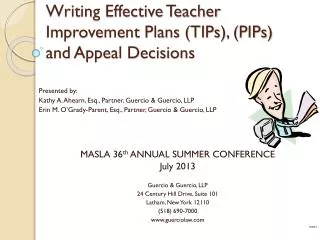 Writing Effective Teacher Improvement Plans (TIPs), (PIPs) and Appeal Decisions