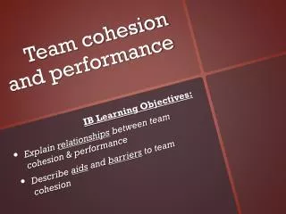 Team cohesion and performance