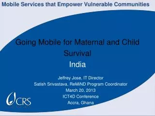 Going Mobile for Maternal and Child Survival India