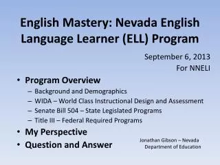 English Mastery: Nevada English Language Learner (ELL) Program