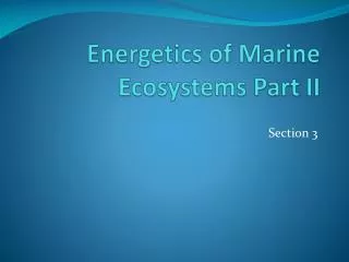 Energetics of Marine Ecosystems Part II