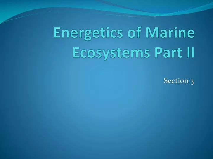 energetics of marine ecosystems part ii