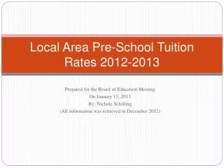 Local Area Pre-School Tuition Rates 2012-2013