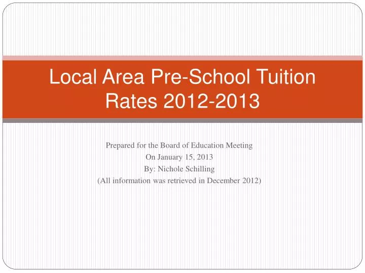 local area pre school tuition rates 2012 2013