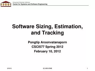 Software Sizing, Estimation, and Tracking