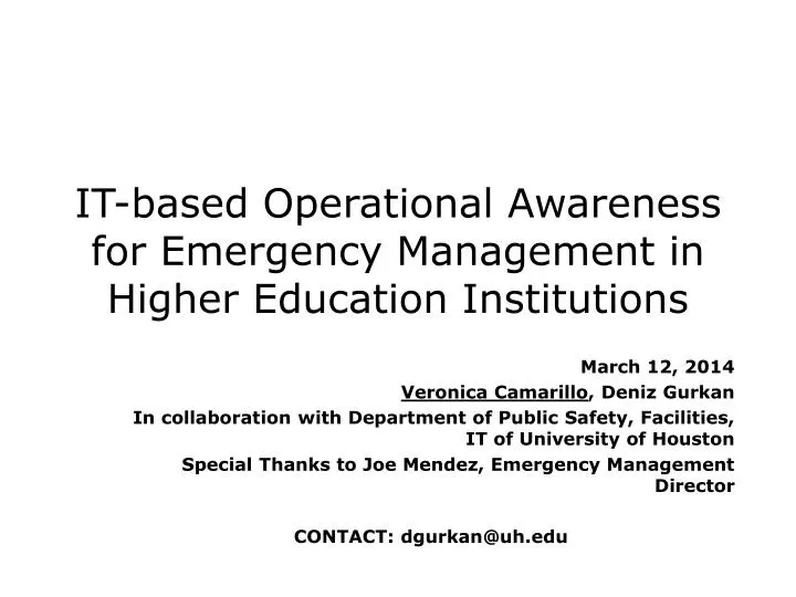 it based operational awareness for emergency management in higher education institutions
