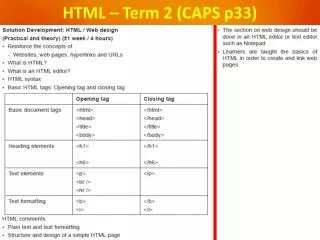 HTML – Term 2 (CAPS p33)