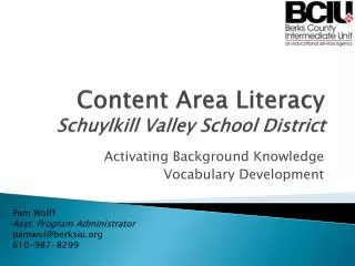 Content Area Literacy Schuylkill Valley School District