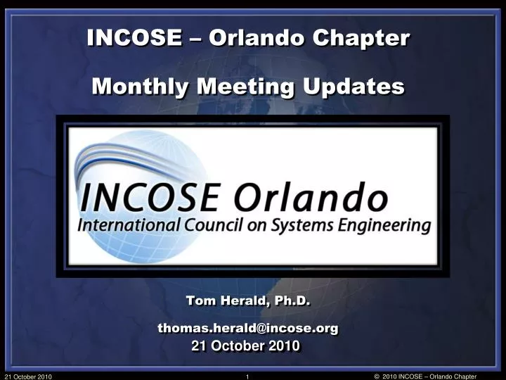 incose orlando chapter monthly meeting updates tom herald ph d thomas herald@incose org