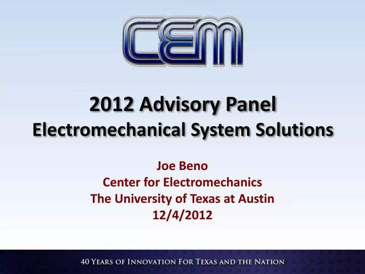 2012 advisory panel electromechanical system solutions