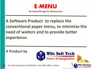 E-MENU An Android app for Restaurant