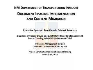 NM Department of Transportation (NMDOT) Document Imaging Implementation and Content Migration