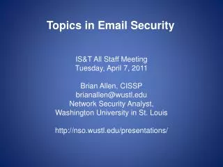 Topics in Email Security