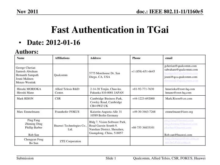 fast authentication in tgai