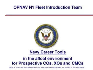 Navy Career Tools in the afloat environment for Prospective COs, XOs and CMCs