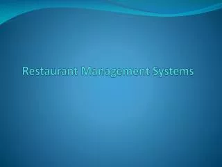 Restaurant Management Systems