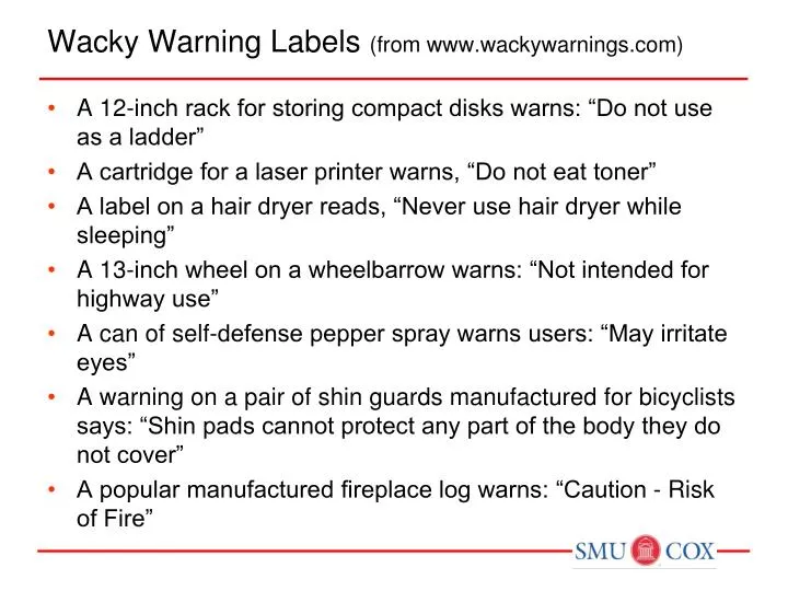 wacky warning labels from www wackywarnings com