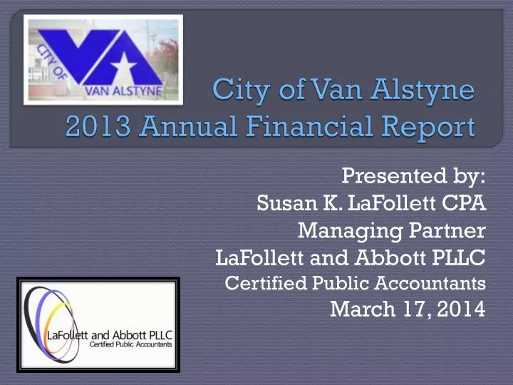 city of van alstyne 2013 annual financial report