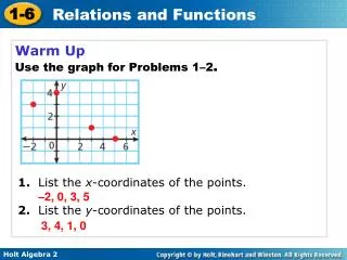Warm Up Use the graph for Problems 1–2 .