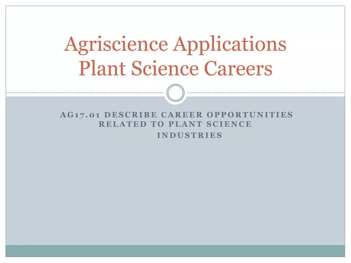 agriscience applications plant science careers