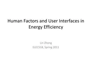 Human Factors and User Interfaces in Energy Efficiency