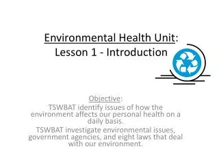 Environmental Health Unit : Lesson 1 - Introduction