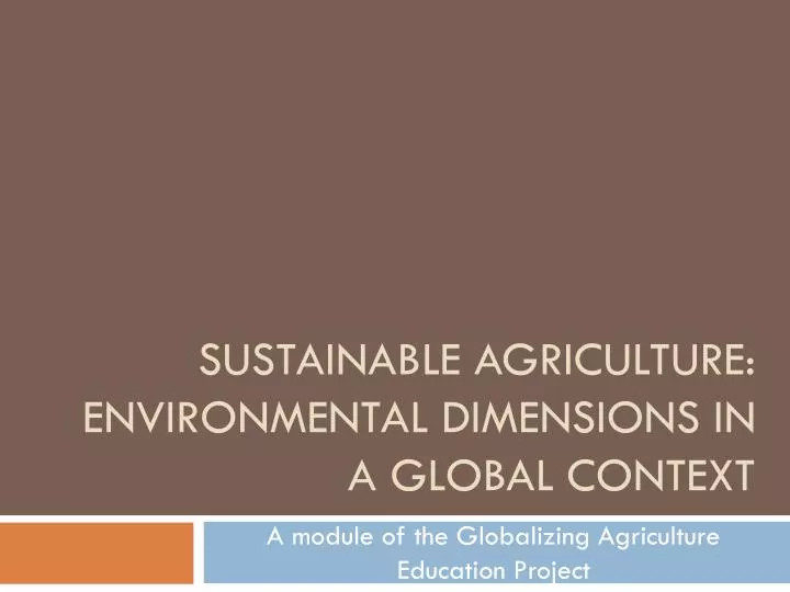sustainable agriculture environmental dimensions in a global context