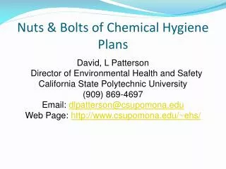 Nuts &amp; Bolts of Chemical Hygiene Plans