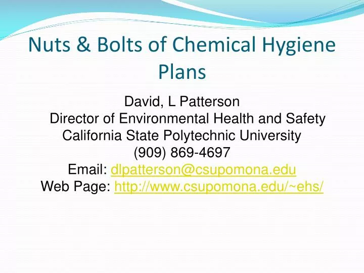 nuts bolts of chemical hygiene plans