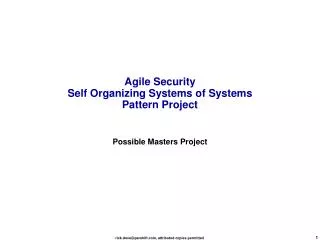 Agile Security Self Organizing Systems of Systems Pattern Project