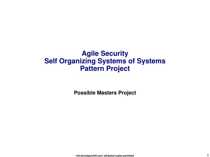 agile security self organizing systems of systems pattern project