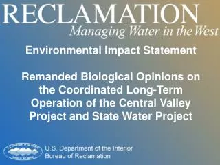 Environmental Impact Statement Remanded Biological Opinions on the Coordinated Long-Term Operation of the Central Valley