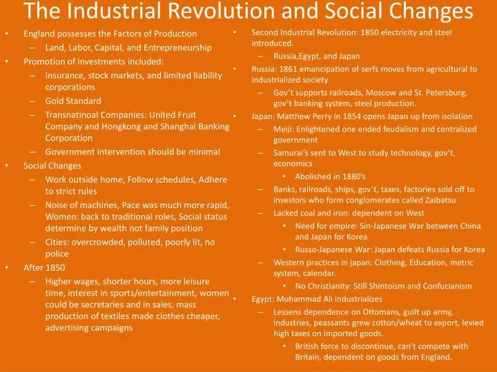 the industrial revolution and social changes