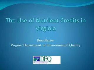 The Use of Nutrient Credits in Virginia