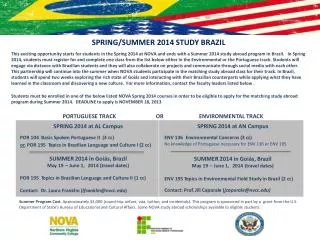 SPRING/SUMMER 2014 STUDY BRAZIL