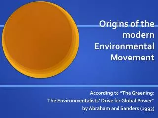 Origins of the modern Environmental Movement