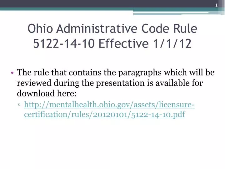 ohio administrative code rule 5122 14 10 effective 1 1 12