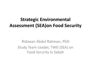 Strategic Environmental Assessment (SEA)on Food Security