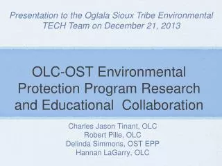 OLC-OST Environmental Protection Program Research and Educational Collaboration