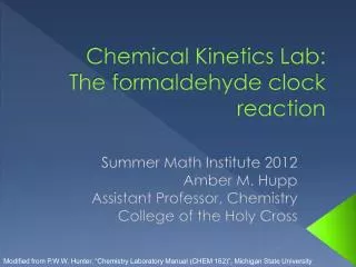 Chemical Kinetics Lab: The formaldehyde clock reaction