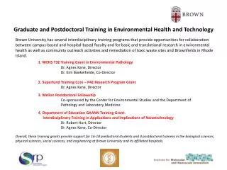 Graduate and Postdoctoral Training in Environmental Health and Technology