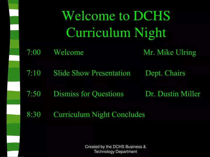welcome to dchs curriculum night